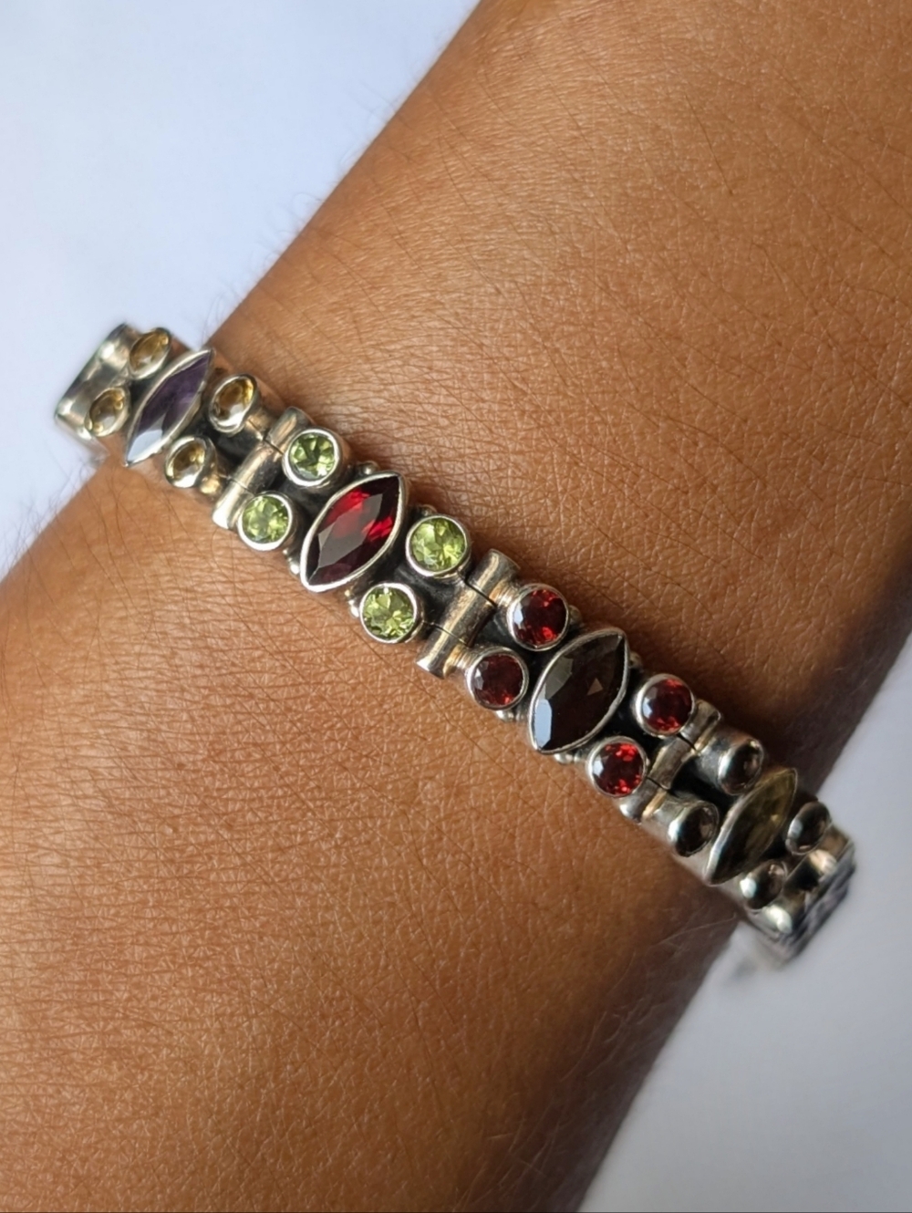 Nicky Butler tennis bracelet Sterling silver Garnet peridot amethyst Citrine 925